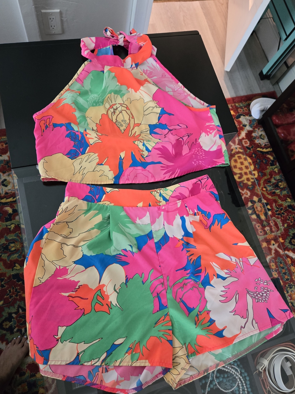 Girls' Bright Floral Halter Two Piece Set in Multicolor